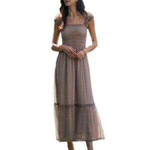 Saltwater Luxe Yara Sheer Polka Dot Maxi Dress Spring Cottagecore Boho Prairie L
